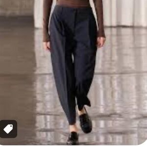 Zara Navy Cuffed Barrel Leg Pants